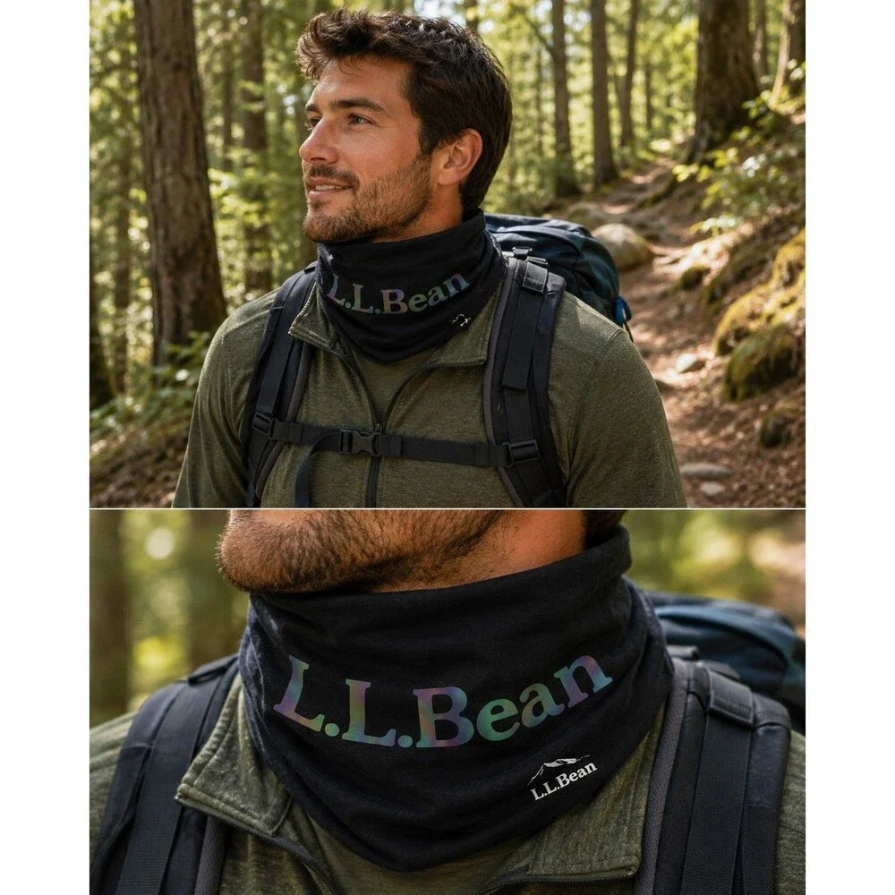 L.L.Bean Iridescent Logo Neck Gaiter Black Holographic Face Cover Scarf Tube
